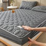 Kapitone Kırışıklık Karşıtı Yatak Seti King Size Koyu Gri 3 ADET 180x200 cm Pamuk Yastıklı Lastikli Çarşaf Yastık Kılıfları ile Yatak Koruyucu Herşey Dahil Ev Tekstili