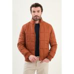 Kapitone Slim Fit Hakim Yaka Şişme Erkek Mont - Kiremit - 54