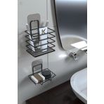 KapKacakAl Siyah Paslanmaz Metal Banyo Duvar Organizeri - Yapışkanlı Diş Fırçalık ve Sabunluk Seti