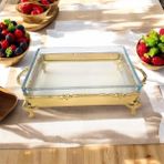 Kaplama Ayaklı Dikdörtgen Cam Sunumluk 28CM - Gold