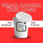 Kaplan 500 Adet 6. 5oz Özel Baskılı Karton Bardak 500 Adet Kahve Kapağı