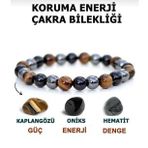 Kaplan Gözü, Hematit Ve Oniks Doğal Taş Erkek Bileklik Sevgiliye Doğum Günü Hediyesi