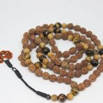 Kaplan Gözü Ve 108'li Rudraksha ( Rudrakşa) Tohumlu Mala Kolyesi