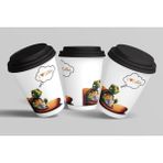 Kaplumbağa 'ı Love Coffee' 14 Oz Sıcak Grubu Kapaklı Karton Kahve Bardağı 12'li 400 ml - 12 Adet