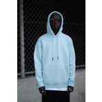 Kapşonlu 3 İplik Kalın İçi Polarlı Oversize Kangru Cepli Erkek Sweatshirt BUZ MAVİSİ XL