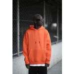 Kapşonlu 3 İplik Kalın İçi Polarlı Oversize Kangru Cepli Erkek Sweatshirt TURUNCU XXL