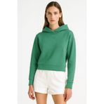 Kapşonlu Kadın Sweatshirt 3 İplik Şardonsuz%100 Pamuklu Kumaş Kadın Crop Sweatshirt Özgün Tasarım, Yeşil, S