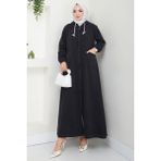Kapşonlu Kot Ferace Siyah HM2653 - 50
