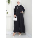 Kapşonlu Kot Ferace Siyah HM2653