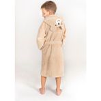 Kapşonlu Pamuklu Yumuşacık Unisex Kız- Erkek Çocuk Bornozu Vizon Bej/ Ayıcık - 6 - 8 Yaş