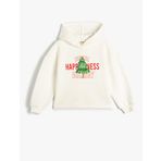 Kapşonlu Sweatshirt Yılbaşı Baskılı Sim Detaylı Şardonlu
