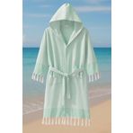Kapşonlu Unisex Peştemal Plaj Bornozu %100 Pamuklu Seaside Stripe