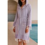 Kapşonlu Unisex Peştemal Plaj Bornozu%100 Pamuklu Seaside Stripe XL Lila