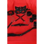 Kapsulavm Siyah İçi Tüylü Maske,Kol,Bacak,Ağız Topu,Kırbaç,Tasma Set