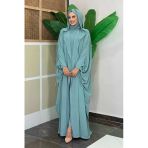 Kapüşonlu Abaya Ve Elbise İkili Takım 70013 Mint