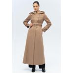 Kapüşonlu Garni Detaylı Süet Görünümlü Pardesü K. Kamel 6677 - Koyu Camel - 46