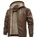 Kapüşonlu Koyun Derisi Mont, İç Kısmı Tüylü, Koyu Kahverengi,Siyah ve Açık Kahverengi Renk (Açık Kahverengi Mont, 2XL)
