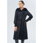 Kapüşonlu Ribana Detaylı Pelüş Kaban Siyah 3118 - 38