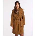 Kapüşonlu ve Kemerli Uzun Palto - XS - Taba