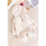 Kapüşonlu Welsoft Peluş Kışlık Kız/erkek Bebek Tulum - Krem - 9 - 12 Ay