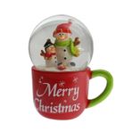 Kar Küresi, Kardan Adam Figürlü, Merry Christmas Yazılı Kırmızı Fincan Tasarımlı, Akrilik, 65 mm, Noel Temalı