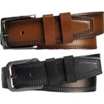 Kar-Pa %100 Deri 2'li Set Dikiş Desenli Kanvas Pantolon Kemeri 4cm: Siyah-Taba - 120 cm - Siyah - Taba