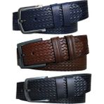 Kar-Pa %100 Deri 3'lü Set Desenli Kot Pantolon Kemeri 4.5cm: Siyah-Taba-Lacivert - 115 cm - Siyah - Kahverengi - Lacivert