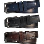 Kar-Pa %100 Deri 3'lü Set Dikiş Desenli Kanvas Pantolon Kemeri 4cm: Siyah-Kahverengi-Lacivert - 110 cm - Siyah - Kahverengi - Lacivert