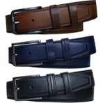 Kar-Pa %100 Deri 3'lü Set Dikiş Desenli Kumaş Pantolon Kemeri 3.5cm: Siyah-Taba-Lacivert - 135 cm - Siyah - Lacivert - Kahverengi