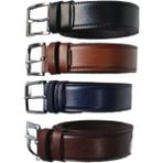 Kar-Pa %100 Deri 4'lü Set Dikiş Desenli Kumaş Pantolon Kemeri 3.5cm: Siyah-Taba-Lacivert-Kahverengi - 130 cm - Siyah - Lacivert - Kahverengi