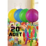 KAR TANESİ 20 Adet Punch Balon Seti - Büyük Boy Lastikli Vur-Zıplat Eğlence Balonu - Karışık Renkli