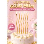 KAR TANESİ 6 LI KIVRIMLI GOLD MUM 16CM Pasta Mumu Spiral Kıvrık Mum