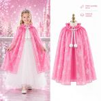 Kar Tanesi Desenli Pembe Elsa Pelerini - Astarlı Frozen Pelerini 85 Cm