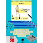 Kara Kalem Çizim Seti 15X15 cm 200 gr Defter 40 Sayfa Hb-2b-3b-5b-6b Kalem Hamur Silgi
