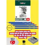 Kara Kalem Çizim Seti 20X30 cm A4 120 gr Defter 30 Sayfa Hb-2b-3b-5b-6b Kalem Hamur Silgi