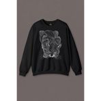 Kara Kedi Silüet Çizim Black Cat Bıyıklı Baskılı Sweatshirt Siyah