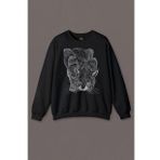 Kara Kedi Silüet Çizim Black Cat Bıyıklı Baskılı Sweatshirt