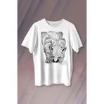 Kara Kedi Silüet Çizim Black Cat Bıyıklı Baskılı Tişört Unisex T-shirt Beyaz