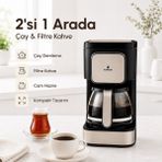 Karaca Akıllı Damıtmalı Filtre Kahve Makinesi ve Çay Demleyici 2'si 1 Arada Cihaz Geniş Cam Karaflı Isıtıcı - Sıcak Tutma, Kalıcı Filtre ve Tek Cihaz Konforu - Bej