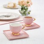 Karaca Art Deco 2 Parça Porselen Kahve Fincan Takımı 80 ml – Beyaz, Altın Detaylı Geometrik Desenli Şık Sunum - Pembe