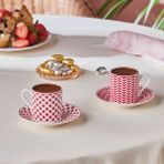 Karaca Bahar 2 Kişilik Kahve Fincanı 90 ml - Beyaz - Kırmızı