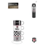 Karaca Beşiktaş 4 Kişilik Standlı Porselen Çay Fincan Takımı ve 450 ml Sızdırmaz Çelik Termos Seti Bjk Lisanslı Taraftar Hediyelik Mutfak Paketi - 4 Adet - 180 ml