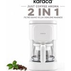 Karaca Beyaz 2 In 1 Filtre Kahve ve Çay Demleme Makinesi, 5 Fincan Kapasiteli, Kompakt Gövdeli, Pratik, Şık ve Modern Mutfak Yardımcısı, Enerji Verimli Kullanım Odaklı
