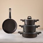 Karaca Biogranit Blackgold Derin Tencere Seti Granit Kaplama 7 Parça Siyah Ebatlar 18-22-26 cm - 18cm-22cm-26cm-26cm