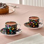 Karaca Black Love Siyah 80 ml Kalp Desenli 2 Kişilik Kahve Fincanı