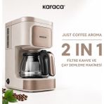 Karaca Çay ve Filtre Kahve Hazırlayan Kompakt Makine, 650 W Güçlü Motor, Cam Demlikli, Kolay Temizlenen, Günlük Kullanıma Uygun Mutfak Yardımcısı, Enerji Verimli Kullanım Odaklı - Krem