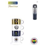 Karaca Fenerbahçe 4 Kişilik Standlı Porselen Çay Fincan Takımı ve 450 ml Sızdırmaz Çelik Termos Seti Fb Lisanslı Taraftar Hediyelik Mutfak Paketi - Renkli - 180 ml