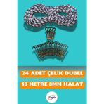 Karaca File File Montaj Seti 24 Adet Çelik Kanca Ve Dubel Seti – 18 Metre 8 mm Halat Dahil