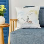 Karaca Home 45x45 cm Ekru Desenli Kız Kulesi İç Dolgulu Kırlent