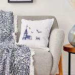 Karaca Home 45x45 cm İndigo Kız Kulesi Kırlent ve Throw Battaniye